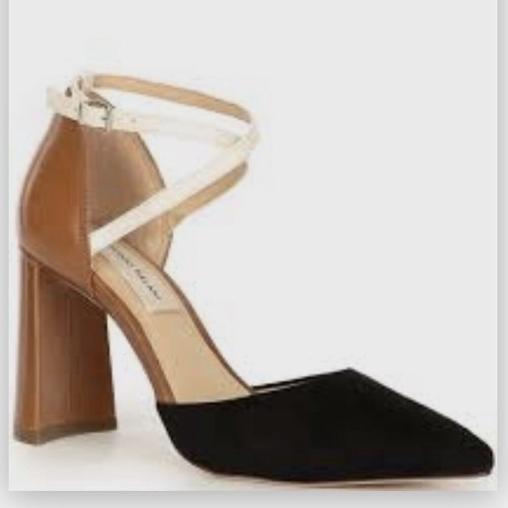 ANTONIO MELANI Black and Tan Heels with Ankle Strap
